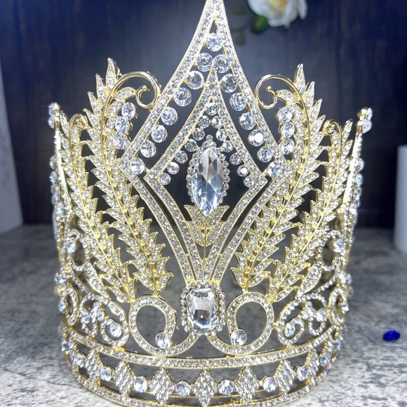 Jewelry - Crystal Royal Queen Gold Crown, Wedding King Head Jewelry, Prom Pageant Birthday